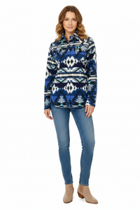Women's Native Pattern Fleece Western Shirt in Blue & Black