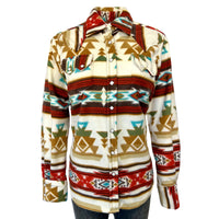 Women's Native Pattern Fleece Western Shirt in Tan & Red - Rockmount