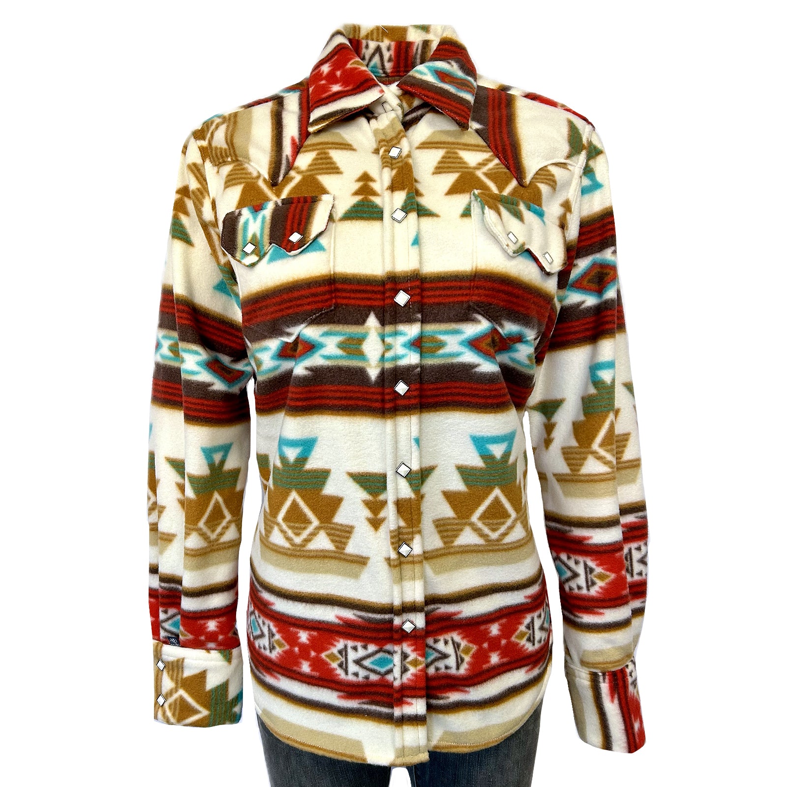 Women's Native Pattern Fleece Western Shirt in Tan & Red - Rockmount