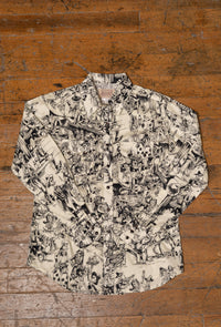 Women's Deadwood Saloon Print Western Shirt by Rockmount Ranch Wear in vintage black and white print