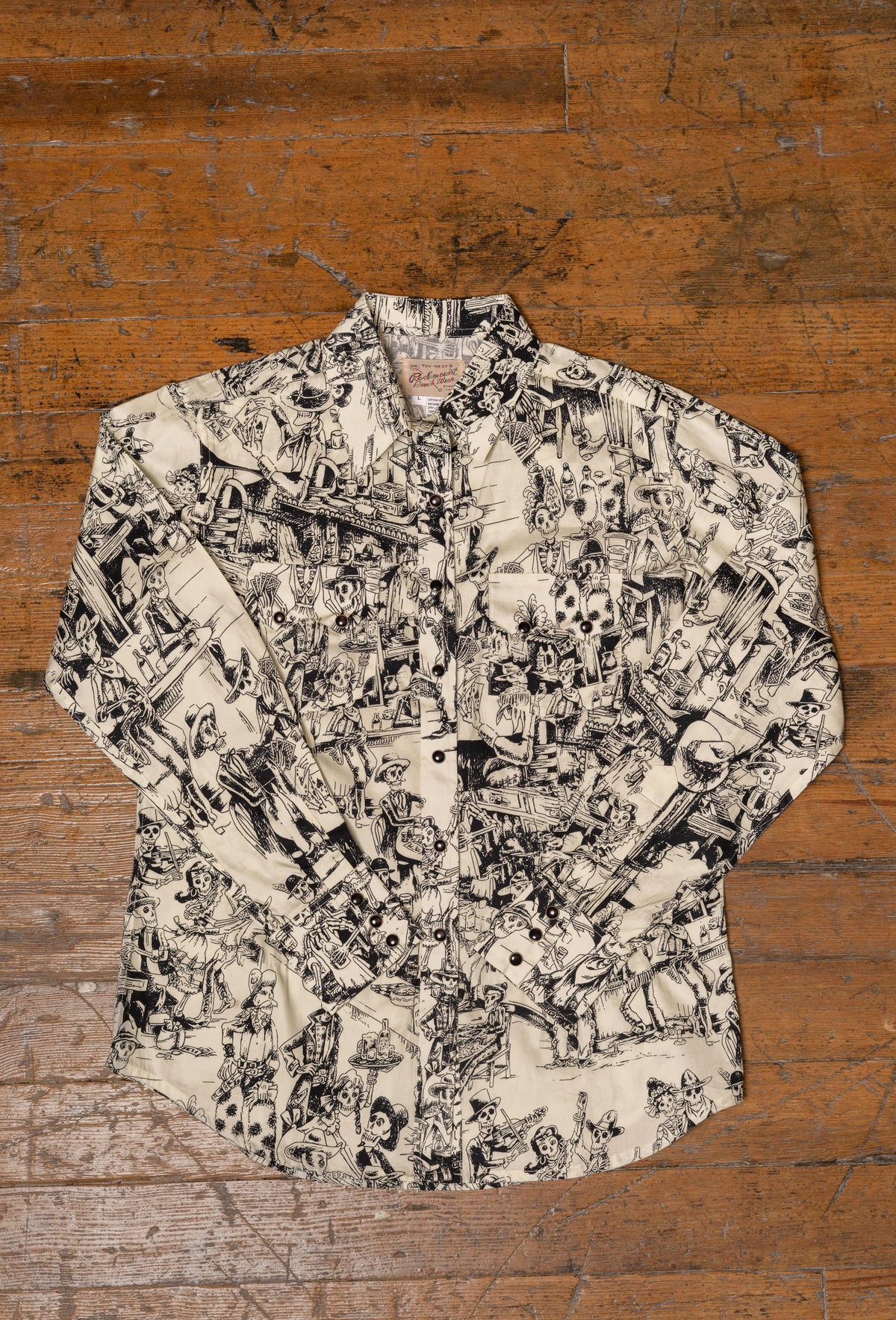 Women's Deadwood Saloon Print Western Shirt by Rockmount Ranch Wear in vintage black and white print