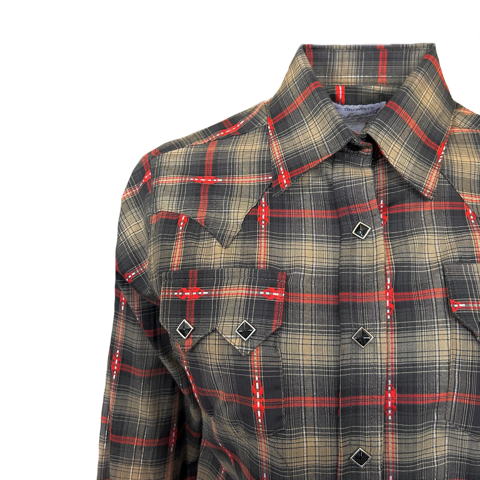 Women's Shadow Plaid Dobby Lurex Western Shirt in Black