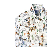 Women’s White Cactus & Cowboys Print Long Sleeve Western Shirt