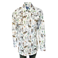 Women’s White Cactus & Cowboys Print Long Sleeve Western Shirt