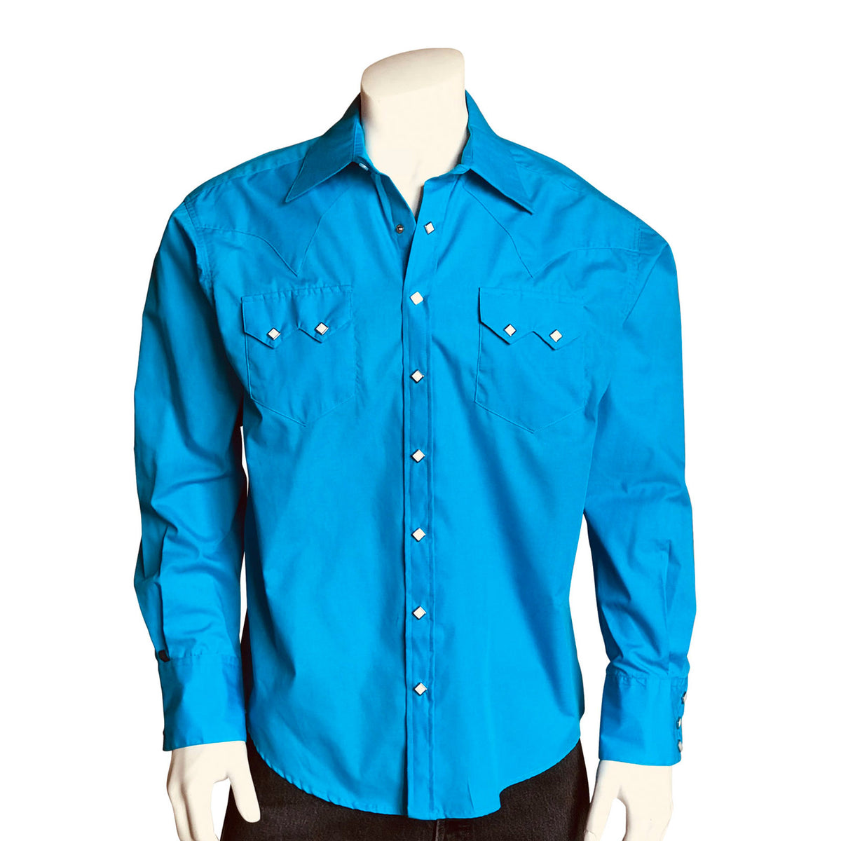 Men's Slim Fit Turquoise Cotton Blend Western Shirt - Rockmount
