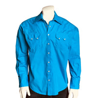 Men's Slim Fit Turquoise Cotton Blend Western Shirt - Rockmount