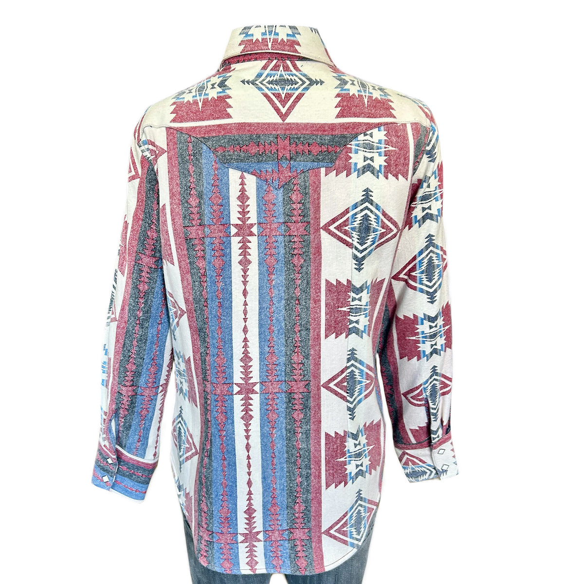 Women's Premium Flannel Jacquard Western Shirt in Red & White - Rockmount