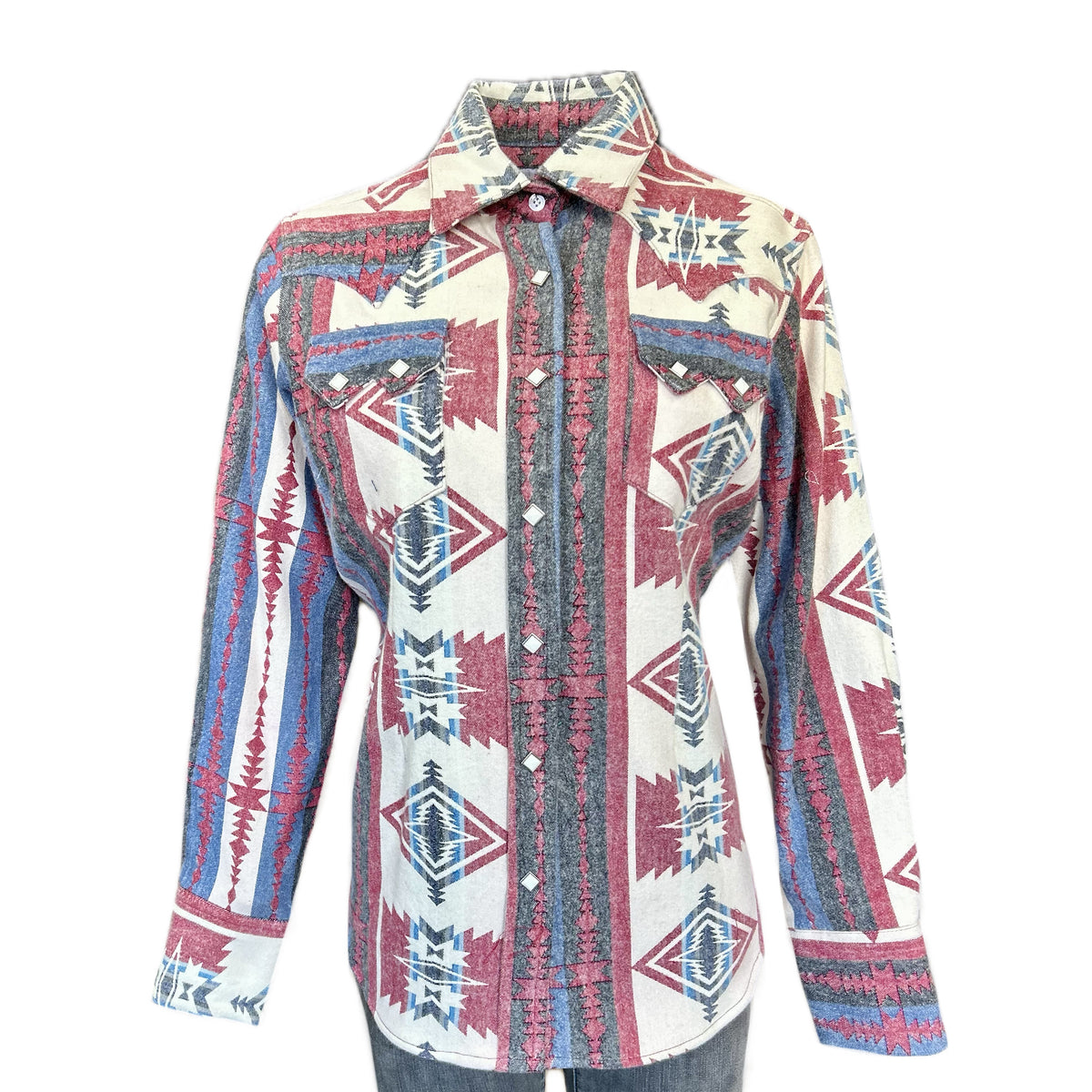 Women's Premium Flannel Jacquard Western Shirt in Red & White - Rockmount