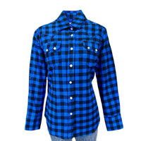 Women's Plush Blue & Black Buffalo Check Flannel Western Shirt - Rockmount