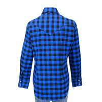Women's Plush Blue & Black Buffalo Check Flannel Western Shirt - Rockmount