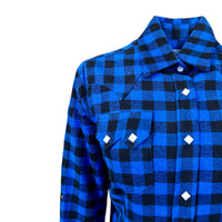 Women's Plush Blue & Black Buffalo Check Flannel Western Shirt - Rockmount