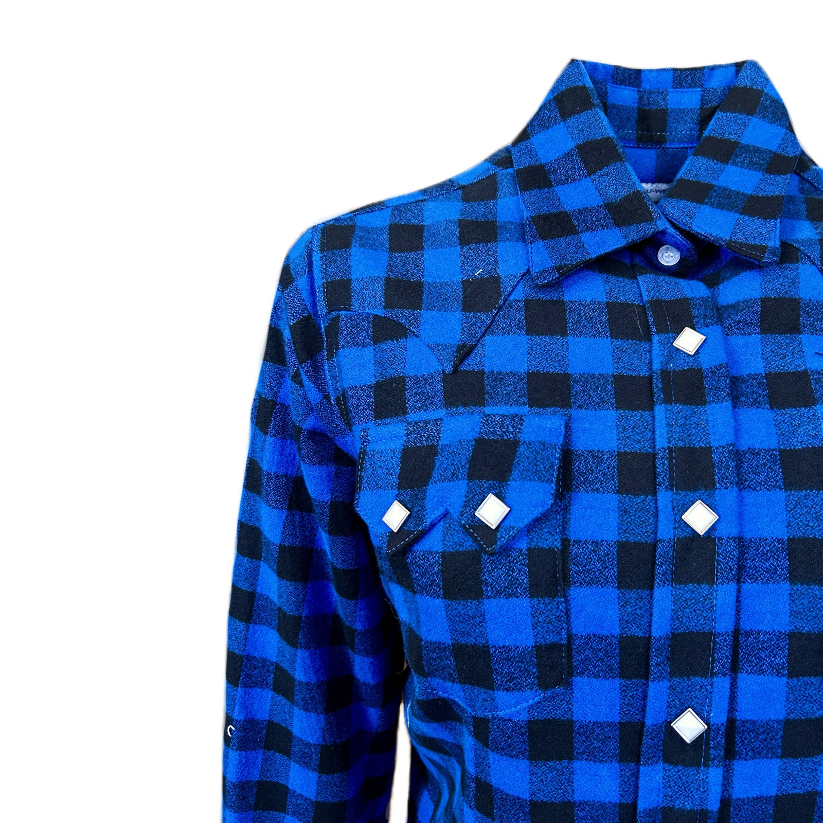 Women's Plush Blue & Black Buffalo Check Flannel Western Shirt - Rockmount
