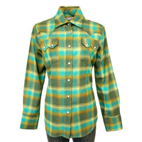 Women's Plush Green & Turquoise Plaid Flannel Western Shirt
