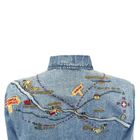 Women's Denim Map Embroidered Western Dress