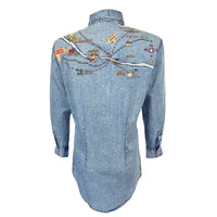 Women's Denim Map Embroidered Western Dress
