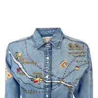 Women's Denim Map Embroidered Western Dress