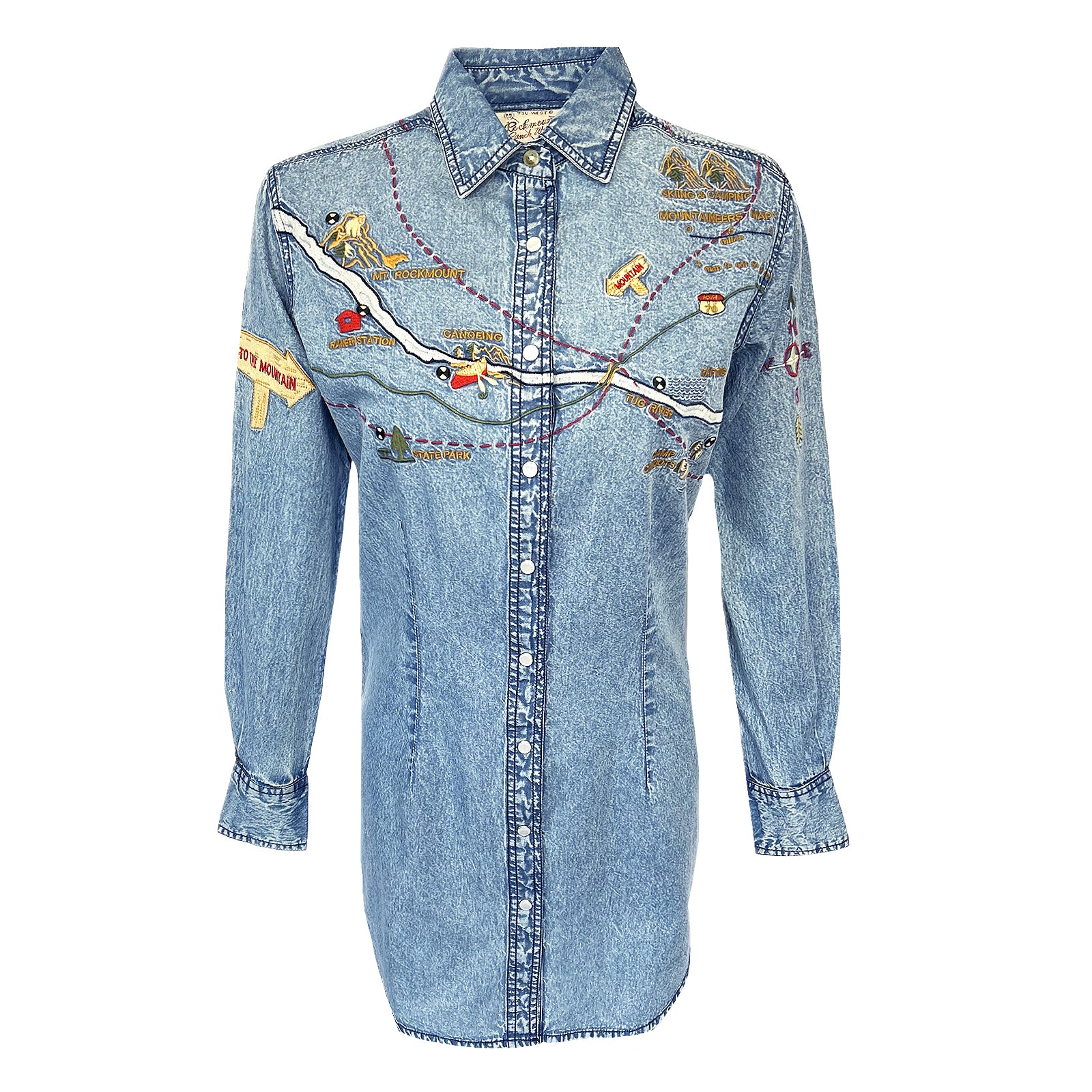 Women's Denim Map Embroidered Western Dress