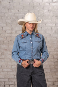 Women’s Rockmount Bronc Vintage Embroidery Western Shirt in Denim