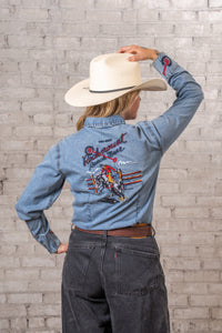 Women’s Rockmount Bronc Vintage Embroidery Western Shirt in Denim