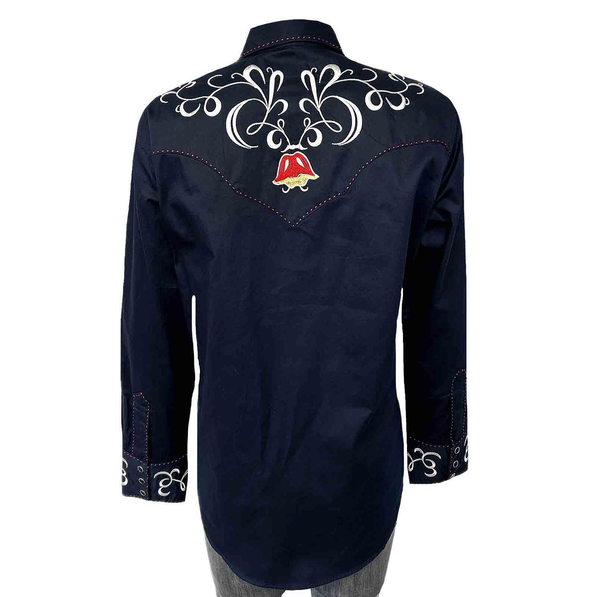 Women's Navy Art Deco Floral Embroidered Western Shirt