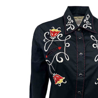 Women's Navy Art Deco Floral Embroidered Western Shirt