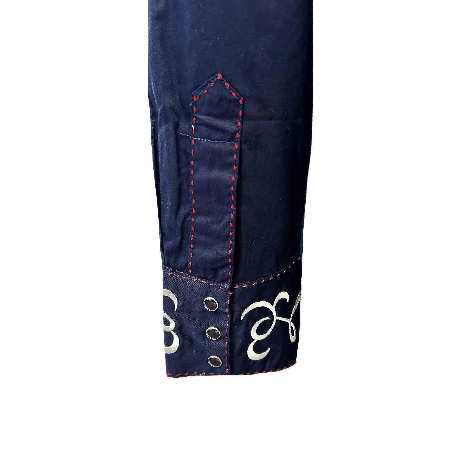 Women's Navy Art Deco Floral Embroidered Western Shirt
