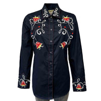 Women's Navy Art Deco Floral Embroidered Western Shirt