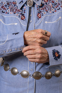 Women's Vintage Blue Floral Embroidered Western Shirt