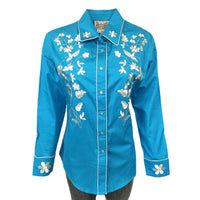 Women's Vintage Turquoise Floral Embroidered Western Shirt