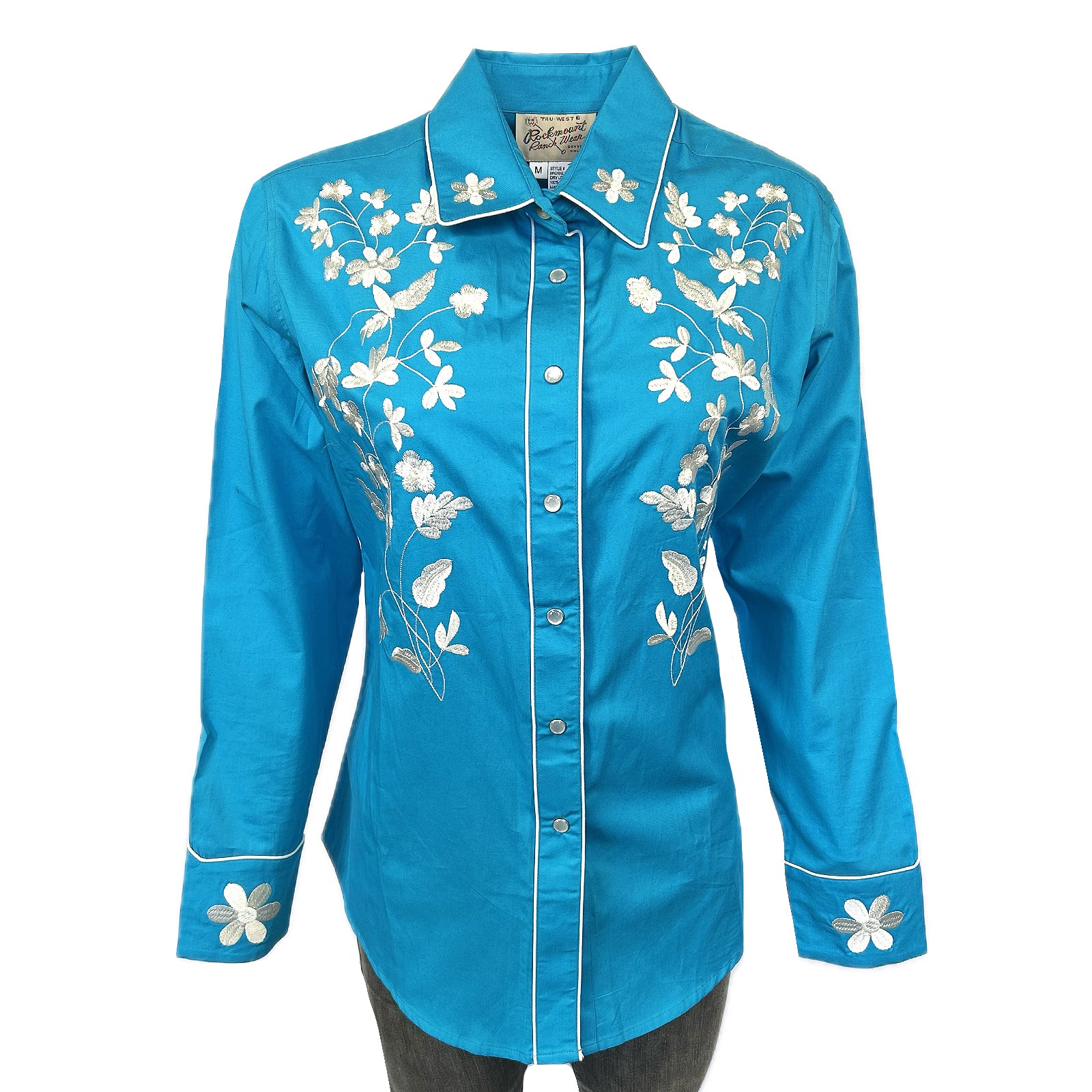 Women's Vintage Turquoise Floral Embroidered Western Shirt