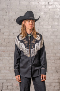 Women's Vintage Black Fringe Embroidered Western Shirt