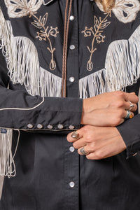 Women's Vintage Black Fringe Embroidered Western Shirt