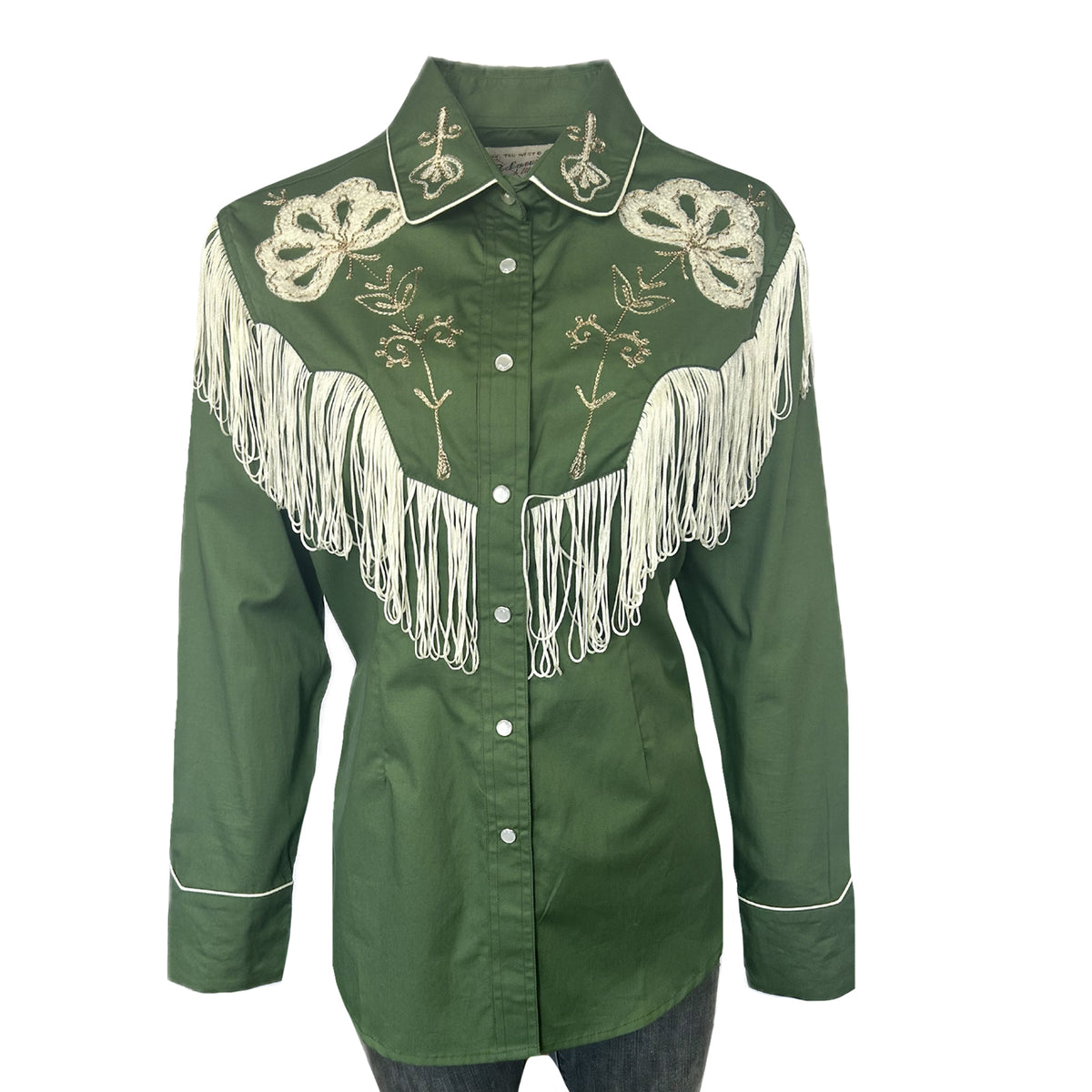 Women's Vintage Green Fringe Embroidered Western Shirt - Rockmount