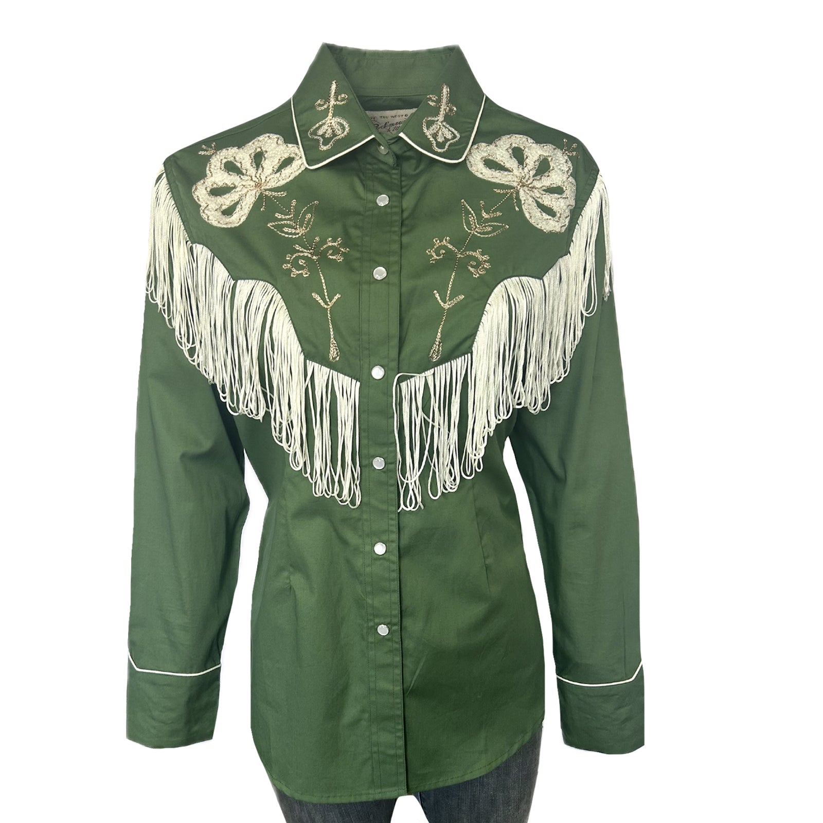 Women's Vintage Green Fringe Embroidered Western Shirt - Rockmount
