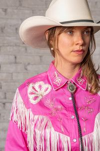 Women's Vintage Pink Fringe Embroidery Western Shirt