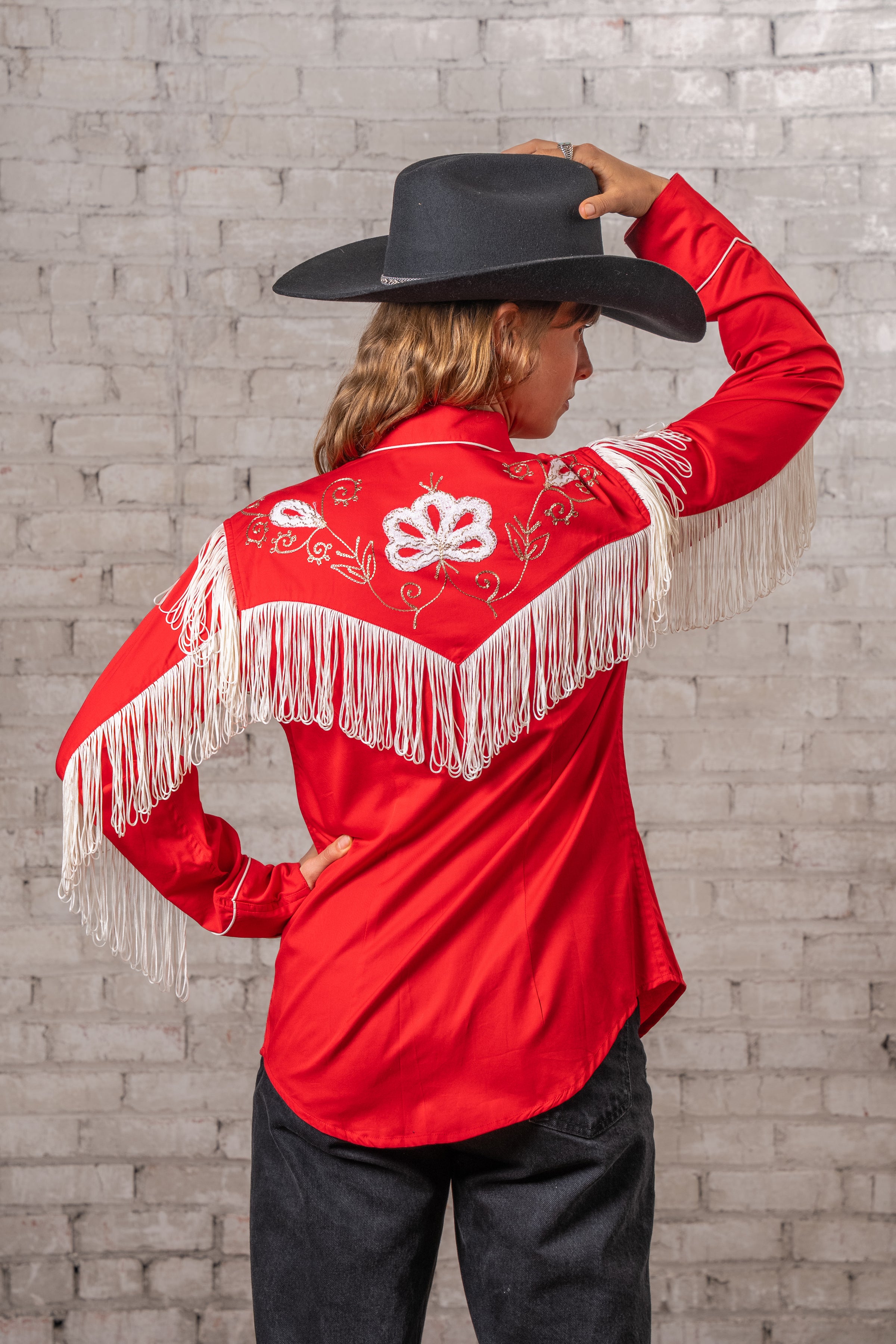 Women's Vintage Fringe Red Embroidery Western Shirt