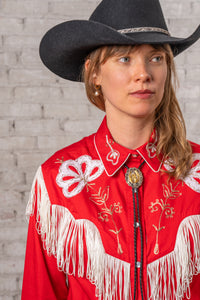Women's Vintage Fringe Red Embroidery Western Shirt