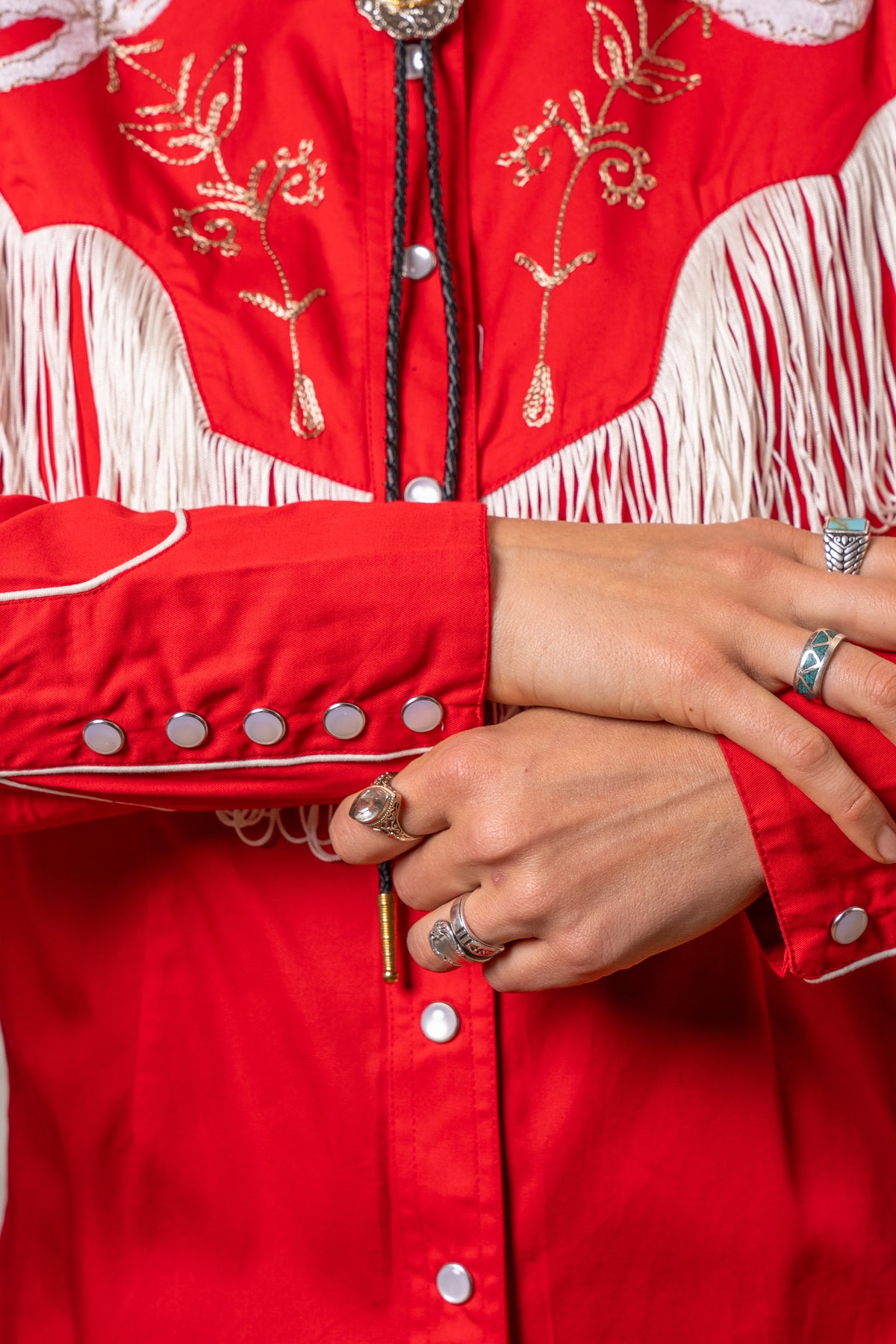 Women's Vintage Fringe Red Embroidery Western Shirt