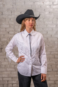Women's Vintage White Fringe Embroidered Western Shirt