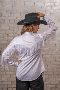 Women's Vintage White Fringe Embroidered Western Shirt