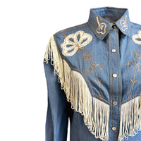 Women's Vintage Fringe Denim Embroidered Western Dress - Rockmount
