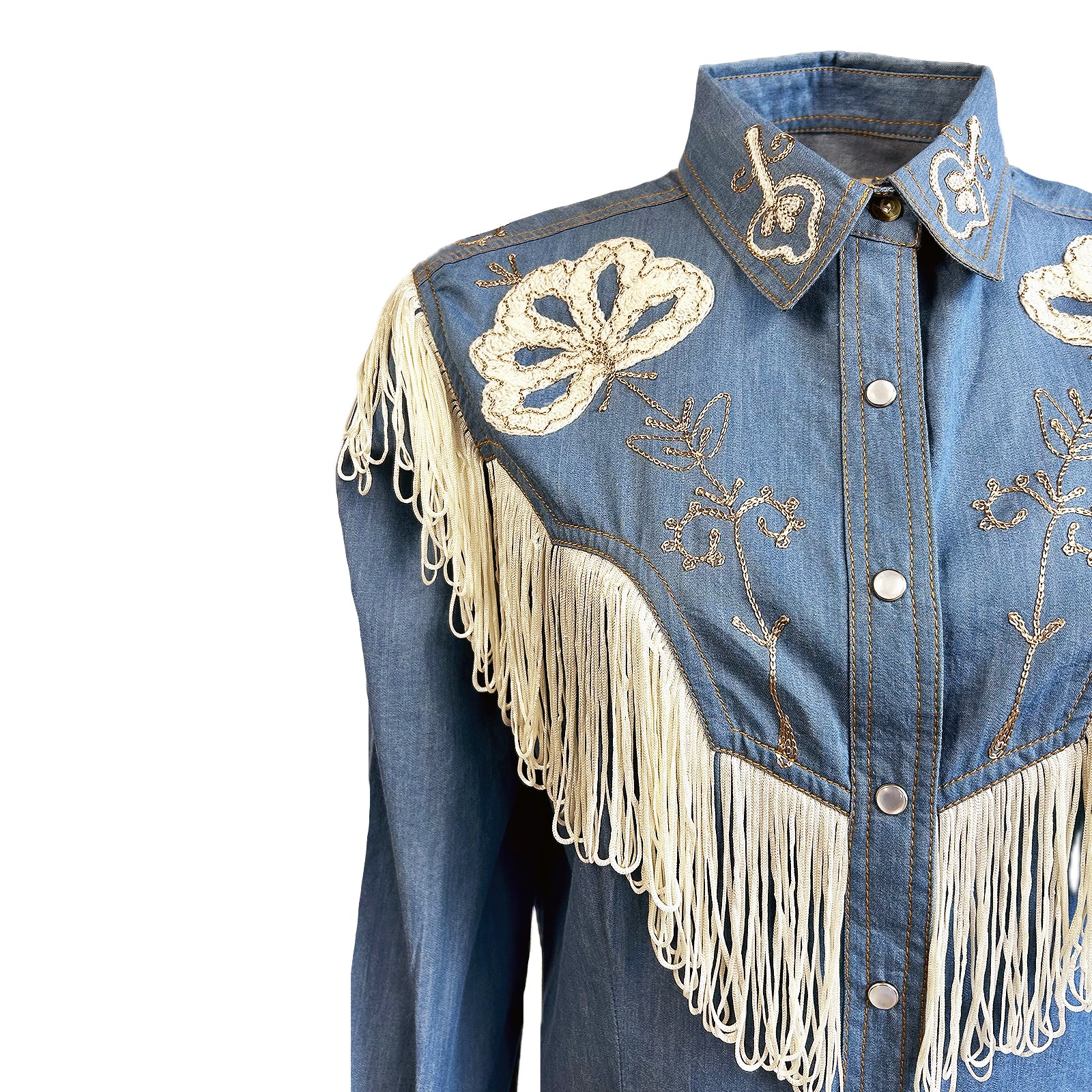 Women's Vintage Fringe Denim Embroidered Western Dress - Rockmount