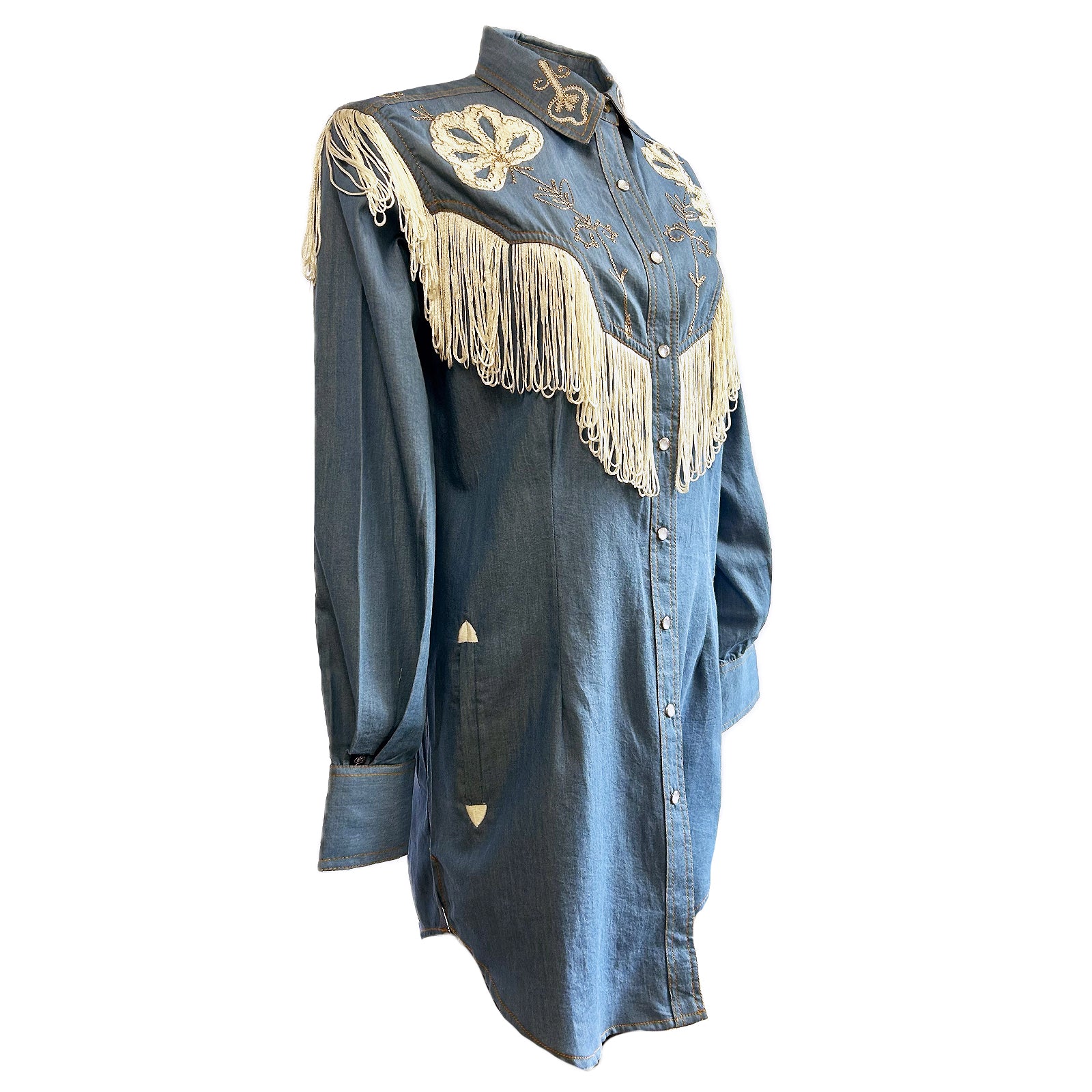 Women's Vintage Fringe Denim Embroidered Western Dress - Rockmount