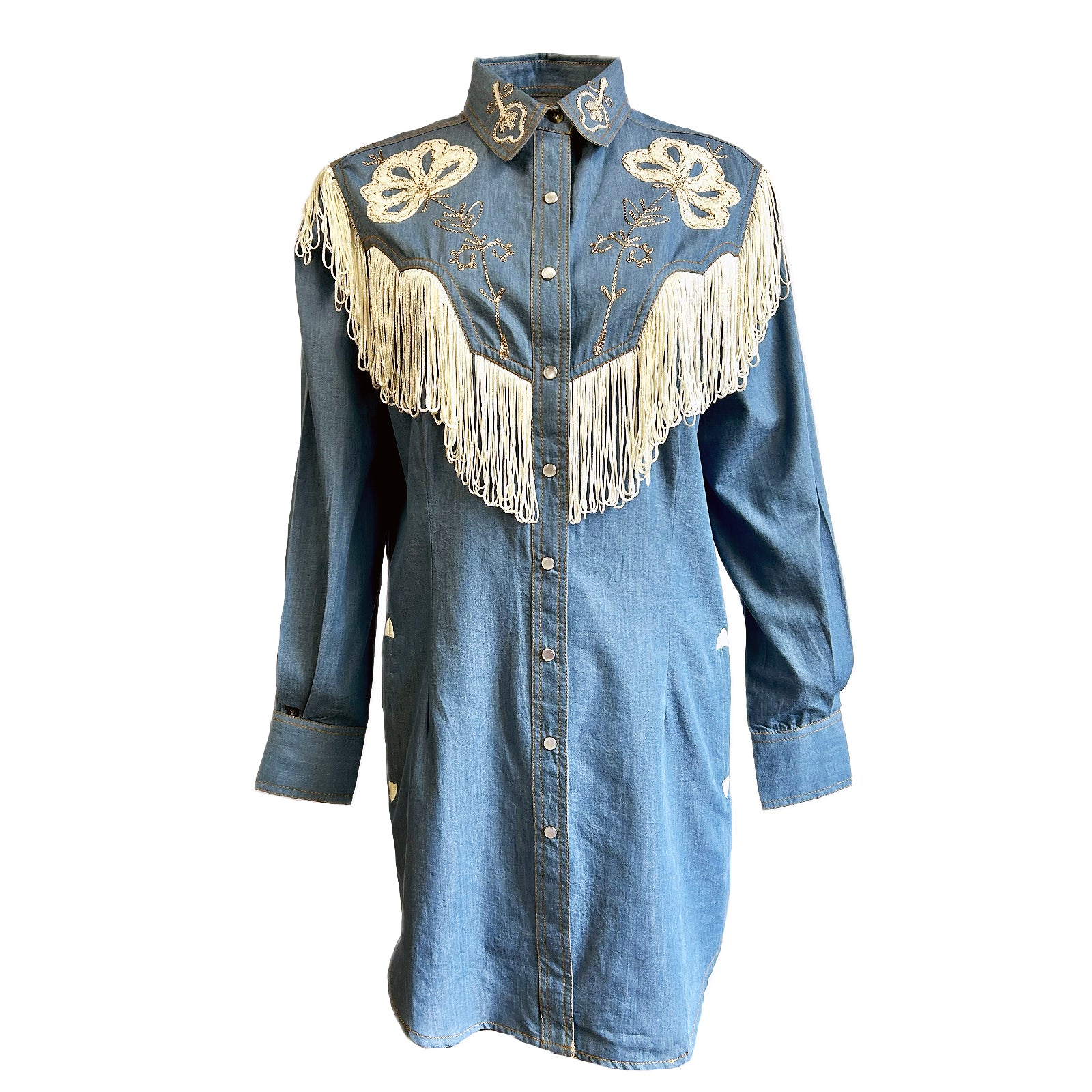 Women's Vintage Fringe Denim Embroidered Western Dress - Rockmount