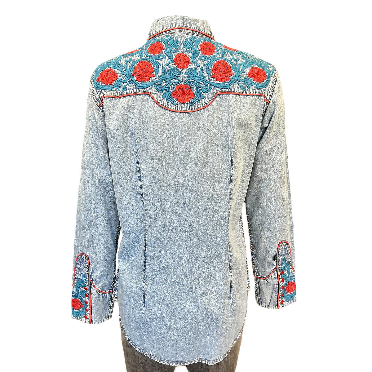 Women's Vintage Denim Floral Embroidered Western Shirt - Rockmount