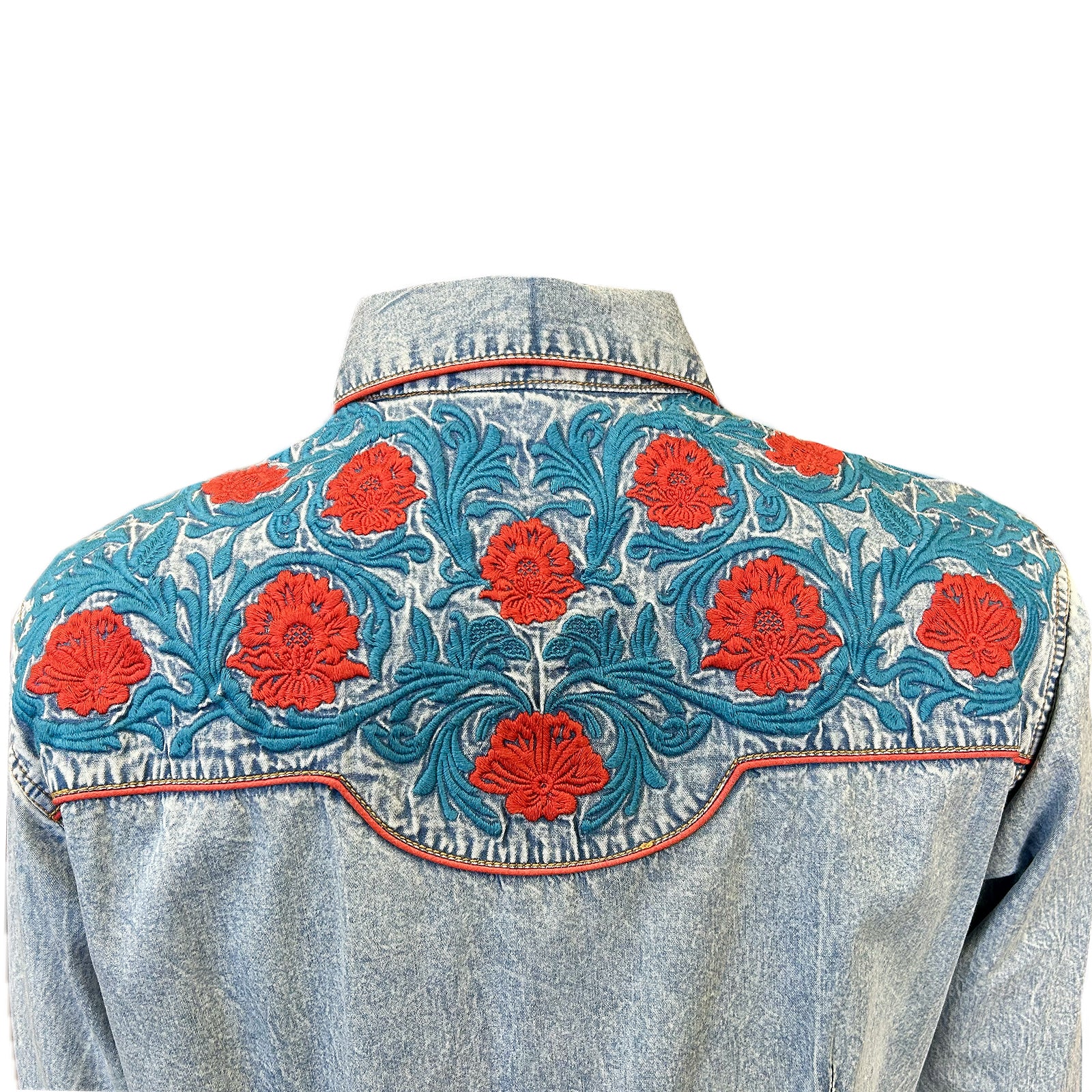 Women's Vintage Denim Floral Embroidered Western Shirt - Rockmount
