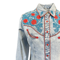 Women's Vintage Denim Floral Embroidered Western Shirt - Rockmount