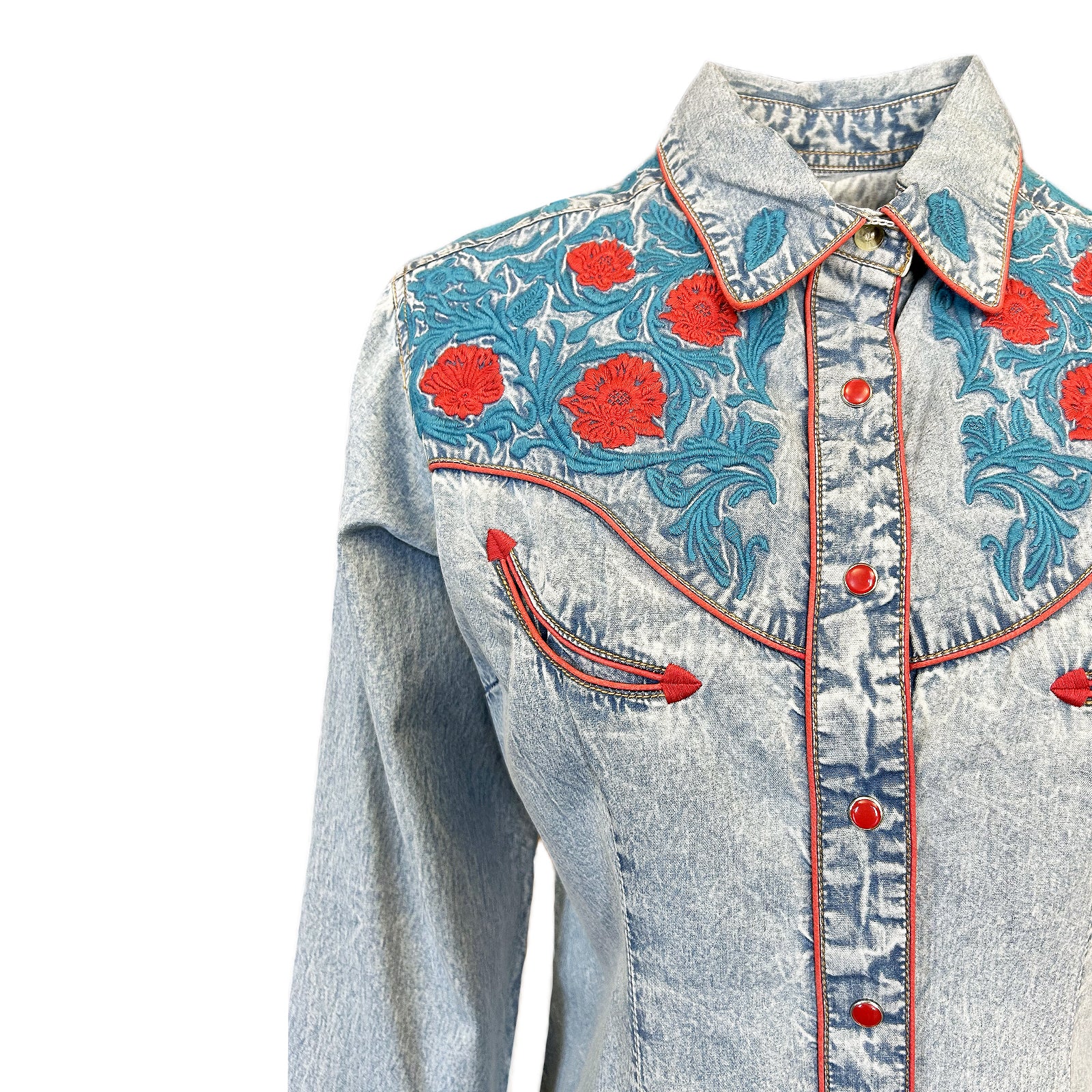 Women's Vintage Denim Floral Embroidered Western Shirt - Rockmount