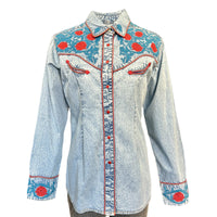 Women's Vintage Denim Floral Embroidered Western Shirt - Rockmount
