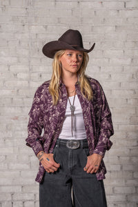 Women’s Burgundy Western Print Shirt